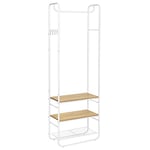 VASAGLE Coat Stand, Hall Tree, Coat Rack with Shoe Rack, Storage Shelves, Hallway, Bedroom, 58 x 28 x 181 cm, Scandinavian Style, Matte White and Golden Oak HSR81WN