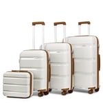 Kono Lot de 4 Valises de Voyage Rigide Valise Cabine/Moyenne/Grande (55/65/76cm) à 4 roulettes e Serrure TSA & Portable Vanity Case, Blanc Crème