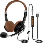 USB Headset with Microphone for Laptop, 3.5mm Jack & USB Adapter, Noise Cancelling Mic & Audio Control, Stereo PC Headphone for Softphone Computer Cell Phone, Works with Skype Office Call Center Zoom