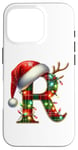 Coque pour iPhone 16 Pro Red Christmas Plaid Initial R Monogrammed Santa Hat Letter R