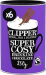 Clipper Super Cosy Drinking Chocolate | 1.5kg Luxury Instant Hot Chocolate Powder | Bulk Buy (6x 250g Tubs) for Home & Office | Eco-Conscious Fairtrade Add Water Hot Chocolate | Hot Drinking Chocolate