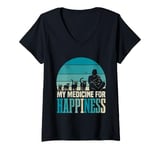 Womens Retro Cat Lover | Pet | Kitten | My Medicine For Happiness V-Neck T-Shirt