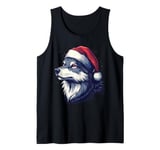 Wolf Santa Hat Xmas Wolf Wild Animals Lover Christmas Pajama Tank Top