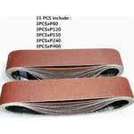 Slipband, 50 x 686 mm, Blandade Slipband (3x Korn 80/120/150/240/400) för Bandslip (15 stycken)