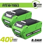 2X For Greenworks G-MAX 40v 8.0Ah Battery 29462 Hedge Trimmer Brush cutter 29472