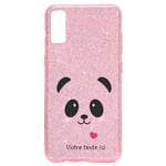 Coque Iphone XR paillettes rose panda coeur personnalisee