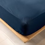 douceur d'intérieur, Drap Housse (180 x 200 cm) Biolina Bleu Nuit, 100% Coton Bio