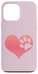 Coque pour iPhone 13 Pro Max Cœur rose foncé et empreintes de pattes de chien pour femmes et filles