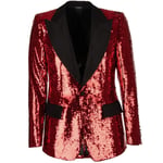 Dolce & Gabbana Paillettes Moiré Tuxedo Blazer Veste de Costume Rouge Noir 11180