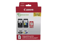 Canon Pg-560/Cl-561 Photo Value Pack - Blank - 2-Pack - Svart, Farge (Cyan, Magenta, Gul) - Original - Hengeboks - Blekkpatron/Papirsett - For Pixma Ts5350, Ts5350a, Ts5350i, Ts5351, Ts5351a