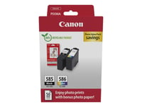 Canon Pg-585/Cl-586 Photo Value Pack - 2-Pack - Svart, Farge (Cyan, Magenta, Gul) - Hengeboks - Blekkpatron/Papirsett - For Pixma Ts7650i, Ts7750i