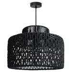 Paco Home Suspension Lampe À Suspension LED Pour Salon Salle À Manger Chambre À Coucher Abat-jour Papier E27, Couleur:Noir (Ø40cm), Type de luminaire___Couleur:Lampe à suspension - Noir