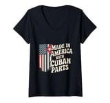 Womens Made In America With Cuban Parts With USA Flag Cuba Flag V-Neck T-Shirt