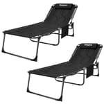 KingCamp Lot de 2 Bain de Soleil XL en Coton Rembourré 5 Positions Réglable Chaise Longue Inclinable Pliable avec Oreiller Charge Max 150kg Lit de Camping Pliant pour Patio Jardin Plage 200x68x38cm