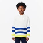 Lacoste Polo manches longues jersey épais Taille 6 ans Blanc/bleu Marine/jaune