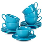 LOVECASA, Series Sweet, Cup & Saucer Sets Tableware Sets 12 Piece Coloured Cappuccino Cup and Saucer Set - Modern Style Porcelain Tea and Coffee Cups - Navy Blue - 230ml