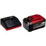 Einhell Power X-Change Fast Charger - Universal for All Power X-Change Devices with Einhell 4511437 Power X-Change Plus - Batería 5.2Ah 18 V duración de carga 80 min, Color Negro y Rojo