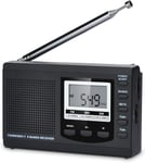 Full Band Radio AM/FM/SW DSP Radio Haut-Parleur stéréo Affichage LCD Réveil Minuterie Sommeil Radio de Poche Démodulation numérique Meilleure réception avec antenne télescopique (Black)(Q214)