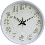 Sjlerst - Horloge murale lumineuse de 12 pouces, Quartz rond minimaliste pour chambre à coucher, décoration de salon, blanc