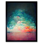 Beach Sunset In Bubble Clouds Dreamy Surreal Abstract Art Print Framed Poster Wall Decor 12x16 inch
