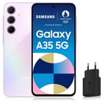 Samsung Galaxy A35 5G, Smartphone Android, 128 Go, Chargeur Secteur Rapide 25W Inclus [Exclusivité Amazon], Smartphone déverrouillé, Lilas, Version FR