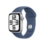 Apple Watch SE (2ᵉ génération) 40 mm GPS Montre connectée avec Boîtier en Aluminium Argent et Bracelet Sport Denim (M/L). Suivi activité et Sommeil, détection Accidents, Suivi fréquence Cardiaque