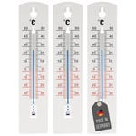 Lot de 3 thermomètres analogiques de 20 cm pour intérieur et extérieur en plastique, Blanc, -34 à +50 °C