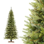 FAIRYTREES Sapin de Noël Artificiel 150 cm Nordmann Premium Slim | Éléments naturels moulés par Injection | Fabriqué en UE | Arbre de Noël avec Support en Bois de frêne Fait à la Main