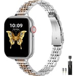 Metallband kompatibelt med Apple Watch 41/40/38mm, justerbart för iWatch Series 9 8 7 6 5 4 3 2 1 SE 2/1 Ultra 2/1, silver/roséguld