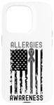 Coque pour iPhone 15 Pro Ruban gris pour la sensibilisation aux allergies - Drapeau américain