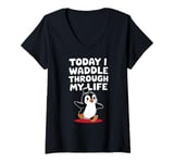 Womens Today I Waddle Through My Life Penguin Top Hat V-Neck T-Shirt