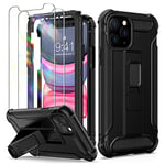 ORETECH Coque pour iPhone 11 Pro avec [2 Verre Trempé Protection écran] et [Support] Coque iPhone 11 Pro Antichoc 360 Anti-Rayure PC Rigide TPU Souple Etui pour iPhone 11 Pro Coque 5,8''Noir