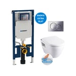 Pack wc Bati-support Geberit extra-plat UP720 + wc sans bride Serel SM26 + Abattant softclose + Plaque chrome