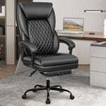 BestEra Chaise de bureau, grande et haute, avec repose-pieds, ergonomique, en cuir, avec dossier réglable et support lombaire (noir)