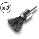 Kibros - Brosse en bout sur tige Forme pinceau Fil acier souple Diamètres variés - Quantité x 3 - ø 18 mm - acier - Souple