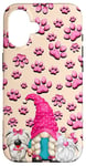 Coque pour iPhone 16 Pink Paw Print Decor For Cat And Dog Lover Cute Gnome Mom