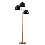 MiniSun Modern Designer Style 3 Way Polished Copper Floor Lamp with Gloss Black Dome Shades - Complete with 4w LED Golfball Bulbs [3000K Warm White]