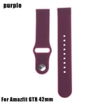 20/22mm Buckles Strap Soft Silicone Wristband Breathable Purple For Amazfit Gtr 42mm