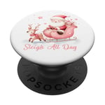 Père Noël rose clair traîneau neige renne neige hiver PopSockets PopGrip Adhésif