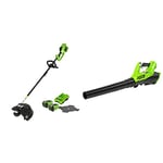 Greenworks 40V Cordless Brushless Trimmer 2-in-1 (Top-mount motor) with 2x 2Ah batteries and charger - 1301507UC & Greenworks 40V Cordless Axial Blower - Battery and charger not included - 2400807