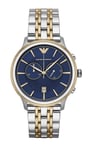 NEW EMPORIO ARMANI MENS WATCH SILVER GOLD TONE BRACELET WITH BLUE DIAL AR1847