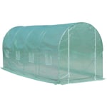 Serre de jardin tunnel surface sol 10 m² 5L x 2l x 2,10H m châssis tubulaire renforcé porte zippée 8 fenêtres enroulables vert