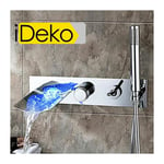 Ideko - Robinet de baignoire Mitigeur douche cascade led hydroélectricité salle de bain baignoiret au mur caché en Laiton Moderne Céramique