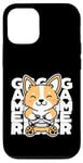 Coque pour iPhone 14 Pro Kawaii Gamer Cute Anime Dog Corgi Jouant aux Jeux Vidéo