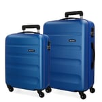 Roll Road Flex Set de Bagages Bleu 55/65 cms Rigide ABS Serrure à combinaison 91L 4 roues Bagage à main