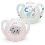 NUK Star Baby Dummy,BPA-Free Silicone,Day & Night Soothers 2 Count,Pink - 175286