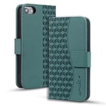 Vkooer Coque pour Apple iPhone SE 2022 / iPhone SE 2020 / iPhone 8 / iPhone 7/ iPhone 6 6s Cuir PU Étui Portefeuille à Rabat Housse Flip Case Motif Losange avec Support et Porte Cartes, Vert foncé