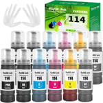 114 Encre Compatible avec Epson 114 Bouteille d'encre Multipack pour EP ET-8500 ET-8550(12 Pack 2PBK/2BK/2C/2M/2Y/2GY)(Q1181)