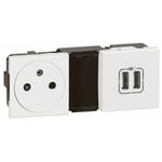 Prise de courant fort 2P+T + chargeur double USB - Mosaic LEGRAND