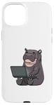 Coque pour iPhone 15 Plus Hippopotame travaillant sur un ordinateur portable Animaux